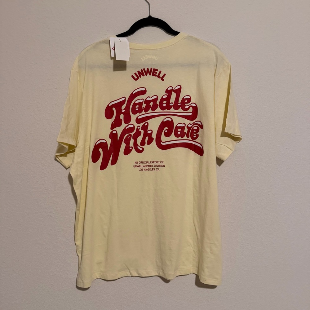 Unwell handle with care barstool yellow t shirt nwt